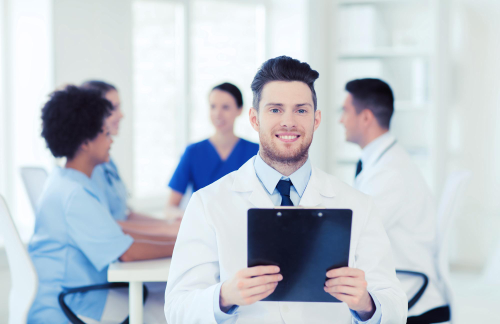 Smiling Glabella support representative ready to assist with doctor placements and staffing inquiries